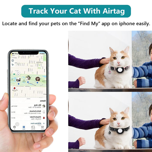 Secure and Stylish: 2 Pack Reflective Breakaway Airtag Cat Collar with GPS Holder and Bell for Cats and Small Dogs - Black