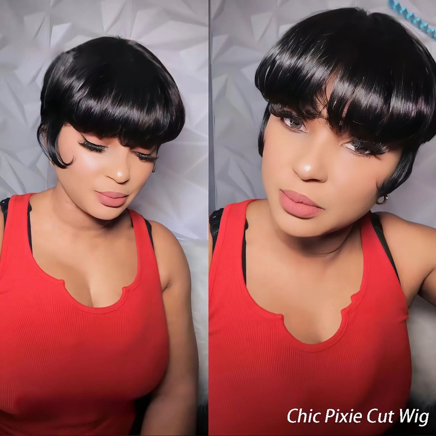 Women'S Pixie Cut Wig with Bangs Glueless Wig Rose Net Short Layered Straight Haircut Machine-Made for Daily & Party & Holiday Wear