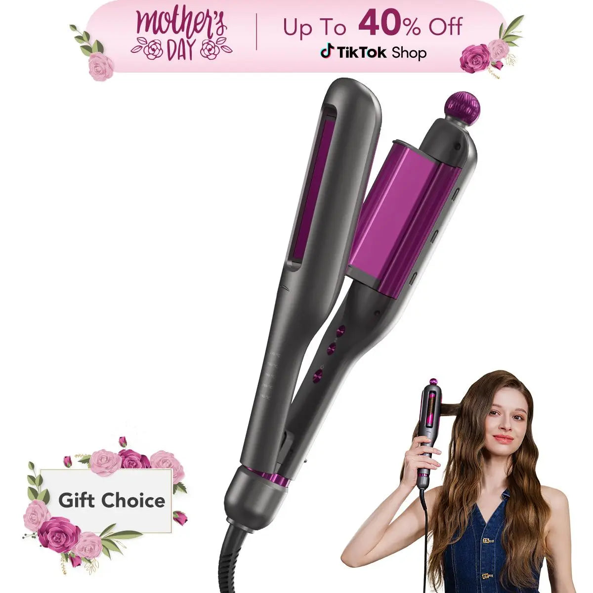 SKG Waveflex 4-In-1 Adjustable Hair Waver Crimper – Beach Waves Curling Wand, Mermaid Hair Style, Ceramic 4 Barrel Sizes, 5 Temp Settings & Negative Ionic Care, Fast Heat-Up, Safe and Easy to Use