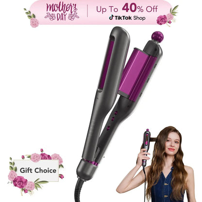 SKG Waveflex 4-In-1 Adjustable Hair Waver Crimper – Beach Waves Curling Wand, Mermaid Hair Style, Ceramic 4 Barrel Sizes, 5 Temp Settings & Negative Ionic Care, Fast Heat-Up, Safe and Easy to Use