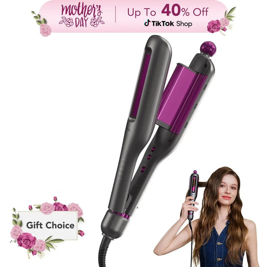 SKG Waveflex 4-In-1 Adjustable Hair Waver Crimper – Beach Waves Curling Wand, Mermaid Hair Style, Ceramic 4 Barrel Sizes, 5 Temp Settings & Negative Ionic Care, Fast Heat-Up, Safe and Easy to Use