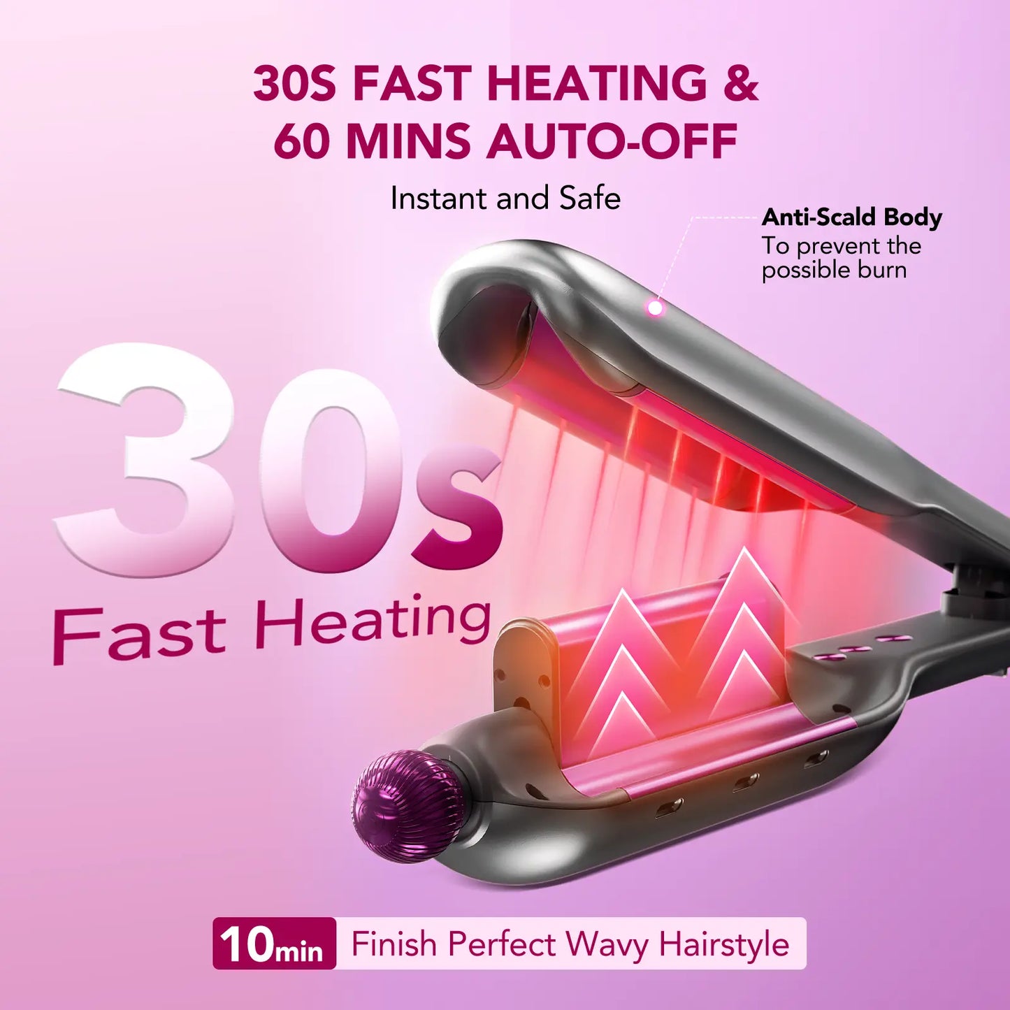 SKG Waveflex 4-In-1 Adjustable Hair Waver Crimper – Beach Waves Curling Wand, Mermaid Hair Style, Ceramic 4 Barrel Sizes, 5 Temp Settings & Negative Ionic Care, Fast Heat-Up, Safe and Easy to Use