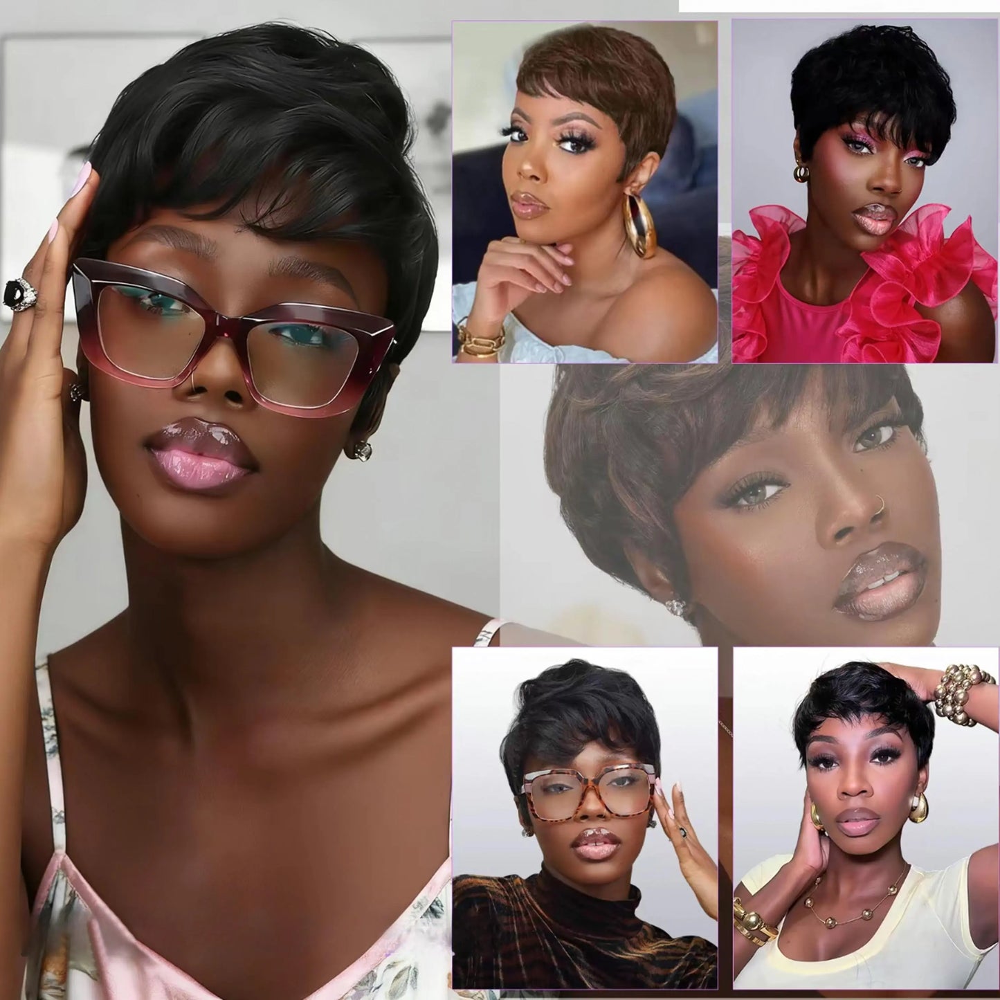 Women'S Pixie Cut Wig with Bangs Glueless Wig Rose Net Short Layered Straight Haircut Machine-Made for Daily & Party & Holiday Wear