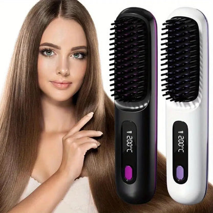2026 Upgraded Straight Hair Comb, Portable Fashion Lazy Straightener, USB Rechargeable Flat Iron Clip, Wireless Straightening & Curling Comb