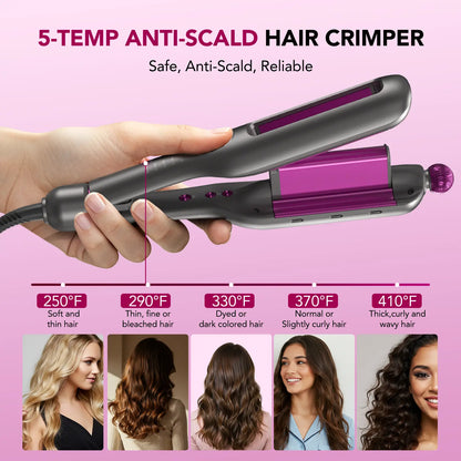SKG Waveflex 4-In-1 Adjustable Hair Waver Crimper – Beach Waves Curling Wand, Mermaid Hair Style, Ceramic 4 Barrel Sizes, 5 Temp Settings & Negative Ionic Care, Fast Heat-Up, Safe and Easy to Use