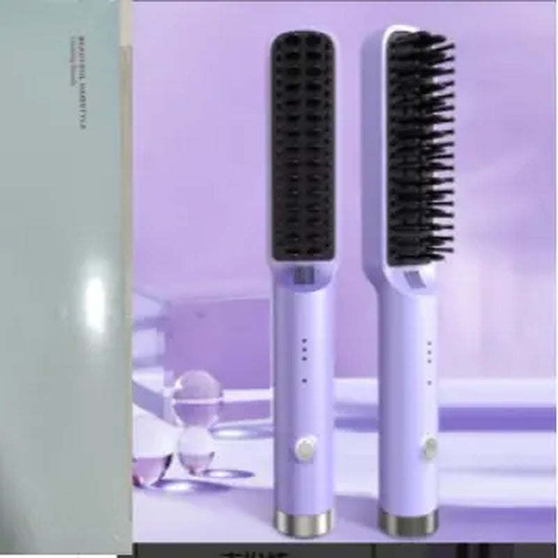 2026 Upgraded Straight Hair Comb, Portable Fashion Lazy Straightener, USB Rechargeable Flat Iron Clip, Wireless Straightening & Curling Comb